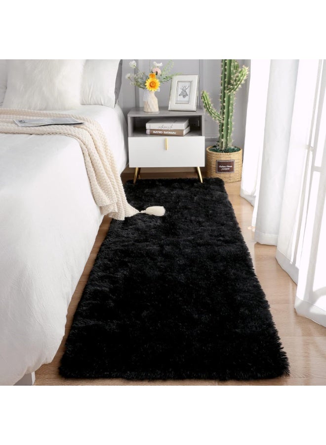 Soft Runner Rugs for Bedroom Living Room Plush Fluffy Rug 2x6 Feet, Shag Furry Area Rug Carpet Non Shedding for Nursery Children Kids Girls Room Home Decorative, Black - Image 1